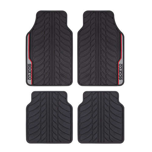 SPARCO SET ALFOMBRAS PVC 4 PIEZAS NEGRO ROJO (franja lateral)