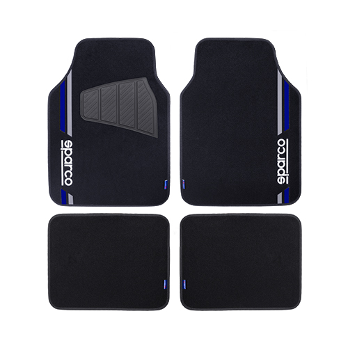 SPARCO SET ALFOMBRAS PVC TELA 4 PIEZAS NEGRO AZUL