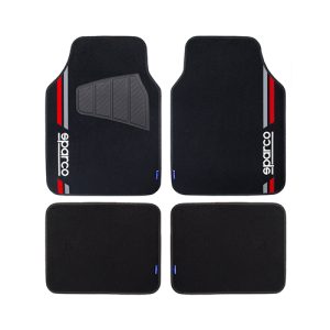 SPARCO SET ALFOMBRAS PVC TELA 4 PIEZAS NEGRO ROJO