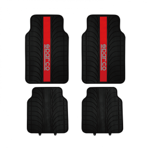 SPARCO SET ALFOMBRAS PVC 4 PIEZAS NEGRO ROJO (franja centro)