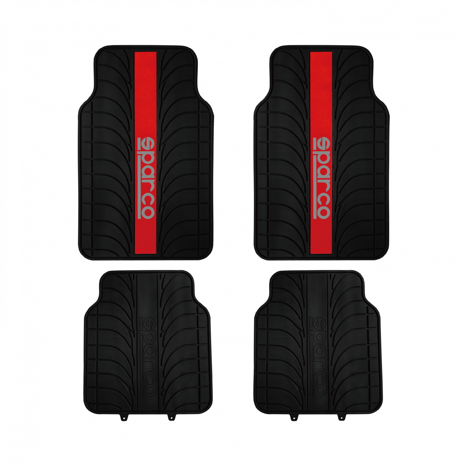 SPARCO SET ALFOMBRAS PVC 4 PIEZAS NEGRO ROJO (franja centro)